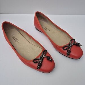 Talbots Flats Beaded Bow Ballet Shoes Leather Coral Red 7.5B Classic